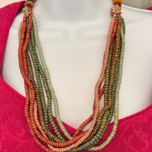 Multistrand Boho Wood Bead Necklace – Sunset Tones